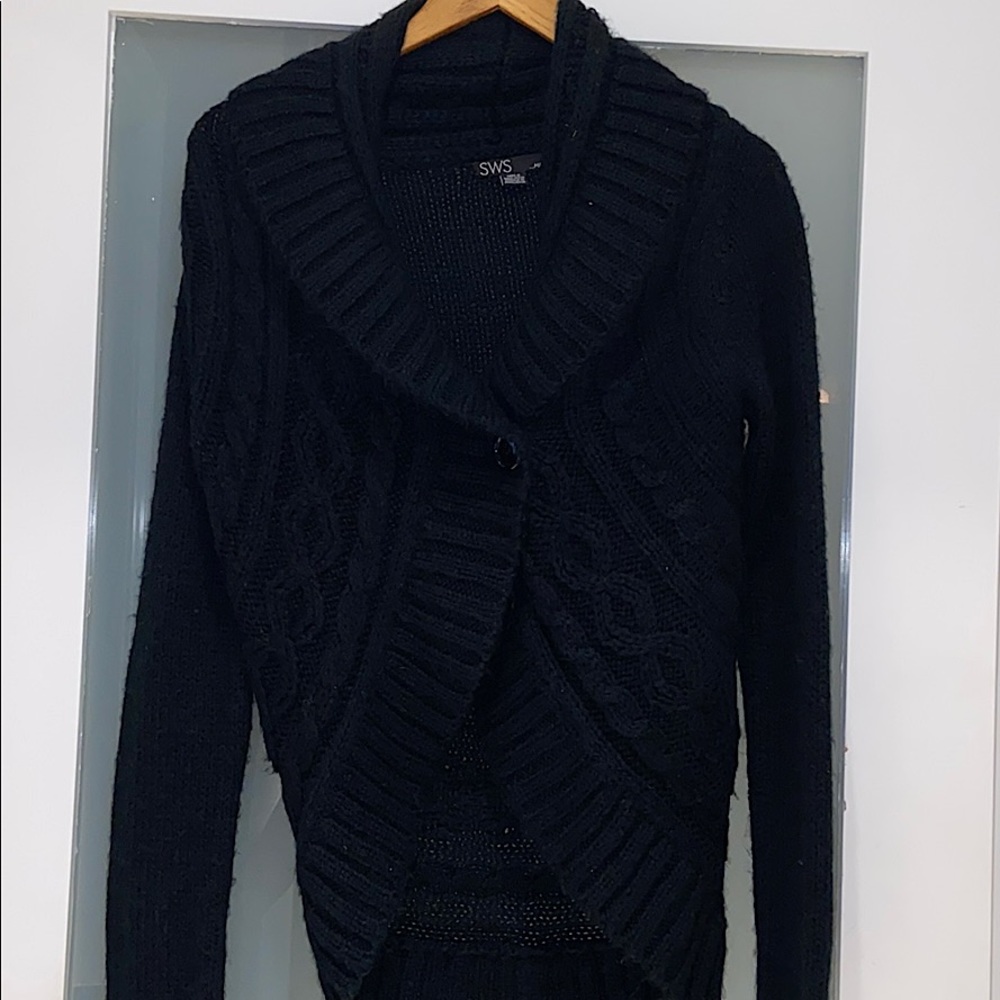 SWS high low one button crew neck cardigan sweater